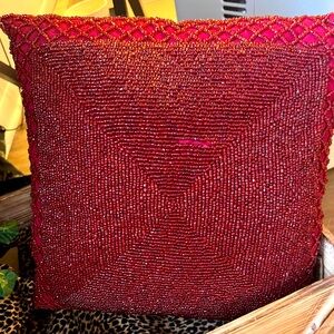 Beautiful beaded pillow handstitched there are four beads missing